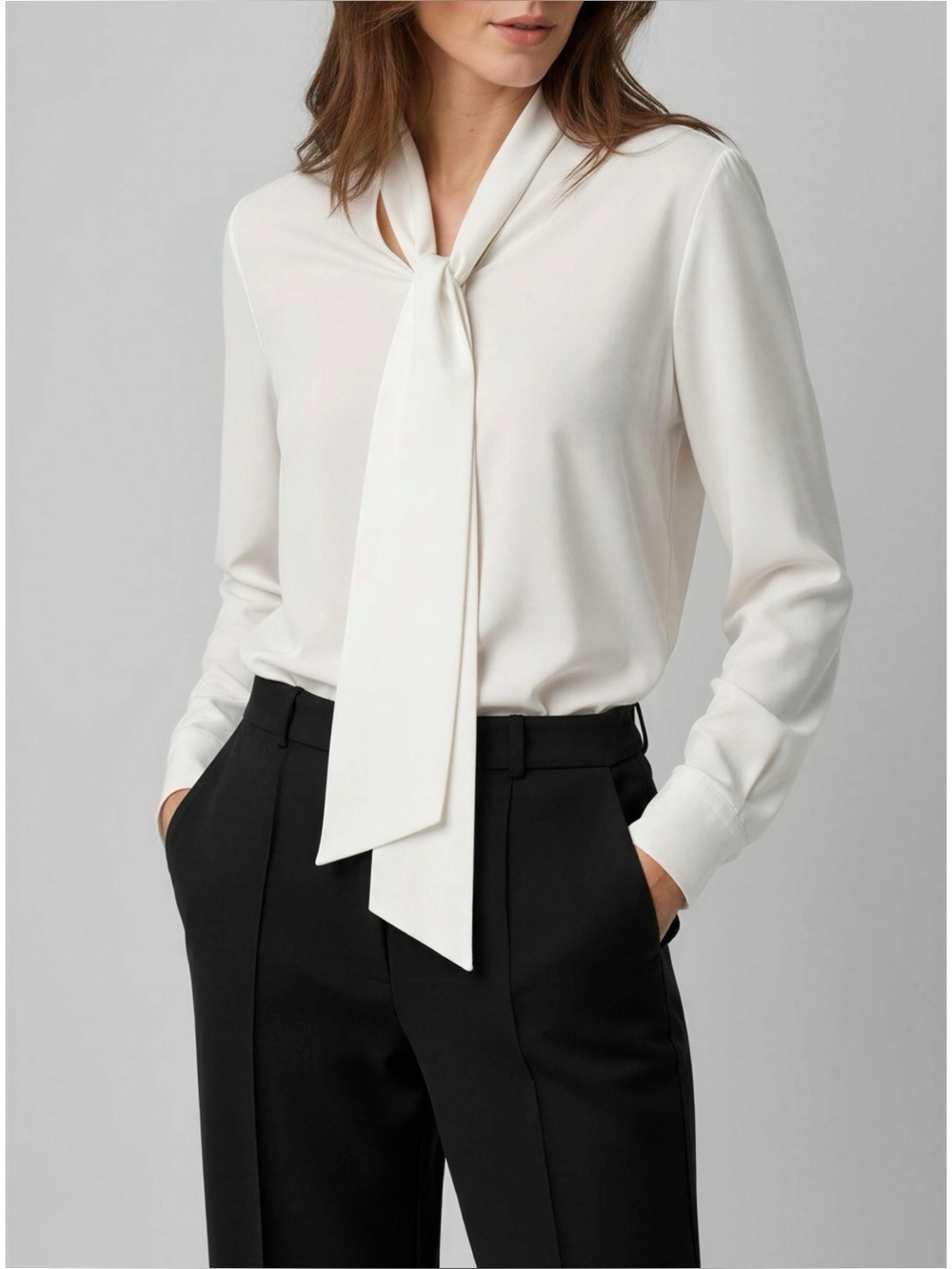 LILYSILK Silk Bowtie Blouse, Natural White, Small